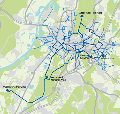 Karte Wasserwerke Karlsruhe