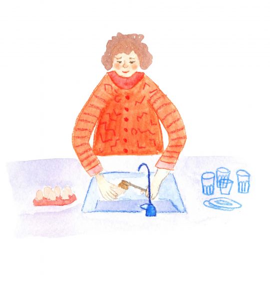 Illustration einer Person, die Eier putzt