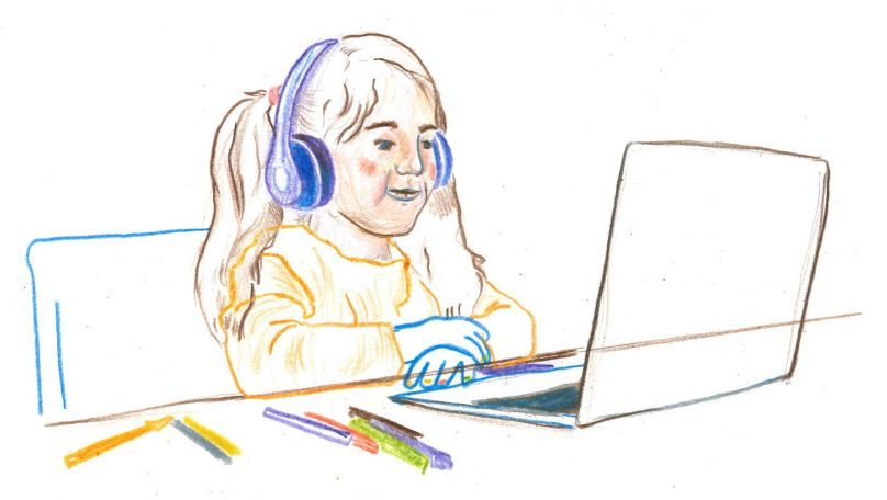 Zeichnung Kind beim Home-Schooling