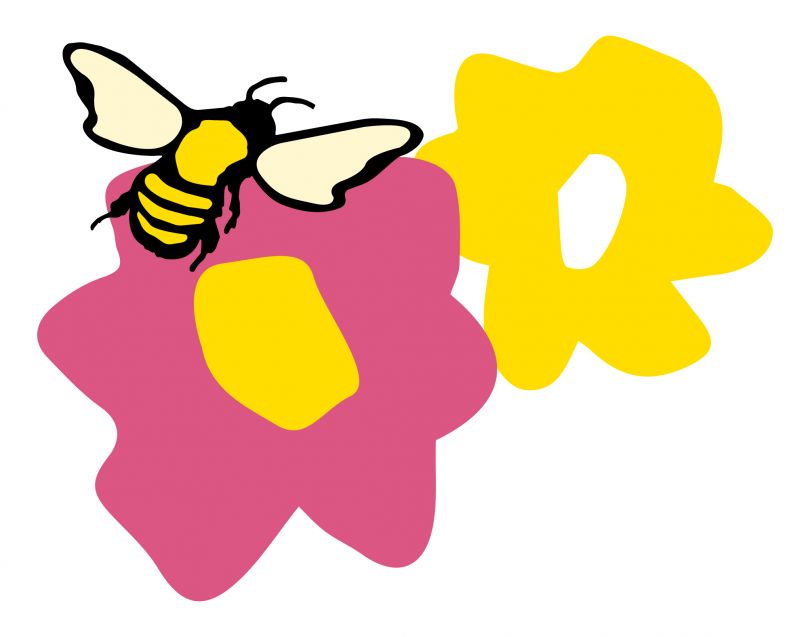 Illustration einer vor bunten Blumen