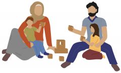 Grafik einer Familie die mit Bauklötzen spielt