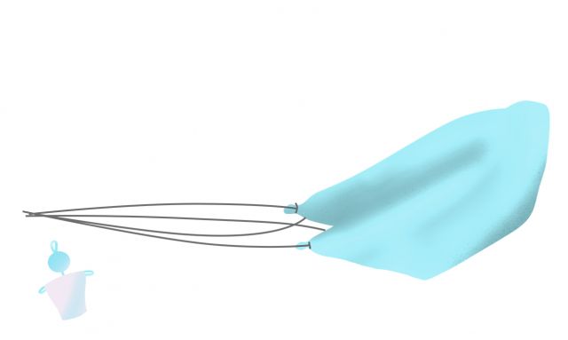Illustration eines gebastelten Fallschirms und einem gebastelten Männchen