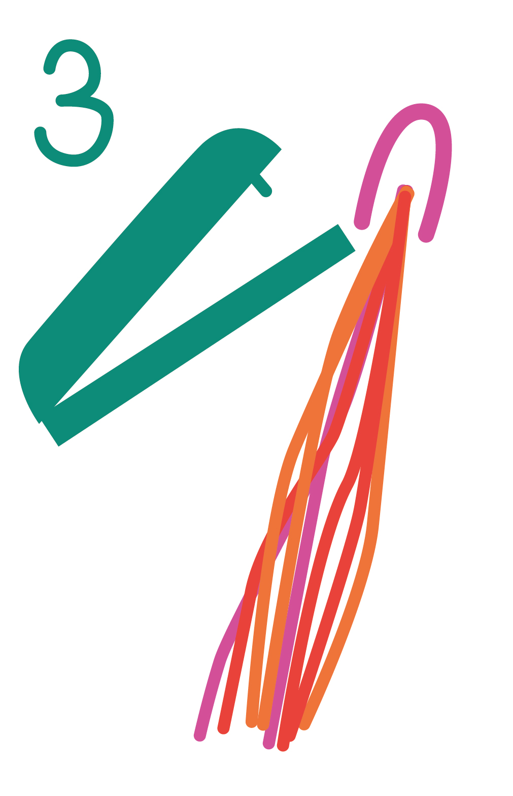 Illustration von zugeschnittenen Dekobändern, an die ein Gummiband getackert wird