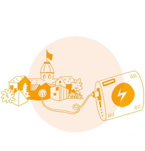 Karlsruhe als Illustration angeschlossen an eine Powerbank