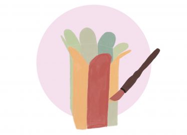 Illustrierter Pflanzenkarton mit Pinsel 