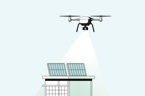 Illustration von einer Drohe und einem Haus für die Innovationsschmiede SWK