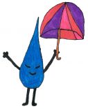 Gemaltes Bild von Wassertropfen mit Regenschirm
