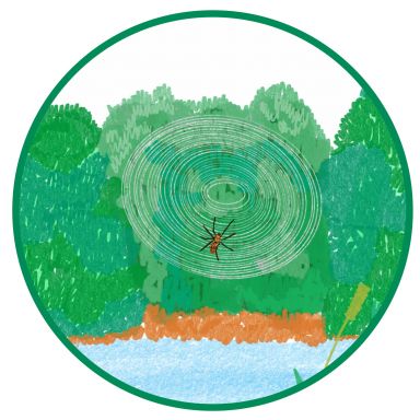 Illustration eines Schimpansen in seinem gebauten Bett