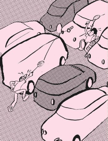 Illustration Autos und Badmintonspieler