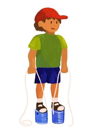 Illustration: Kind auf Dosen stehend
