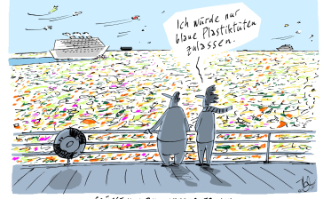 Cartoons zum Klimawandel:  Misereor-Ausstellung „Glänzende Aussichten“ bei Stadtwerken Karlsruhe zu Gast