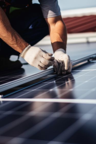 Monteur bei der Installation einer Photovoltaikanlage