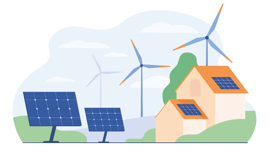 Illustration von Solarpanels neben und auf Haus